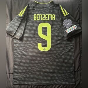 Benzema Retro Madrid #9 Black Away Soccer Football Jersey S-M
